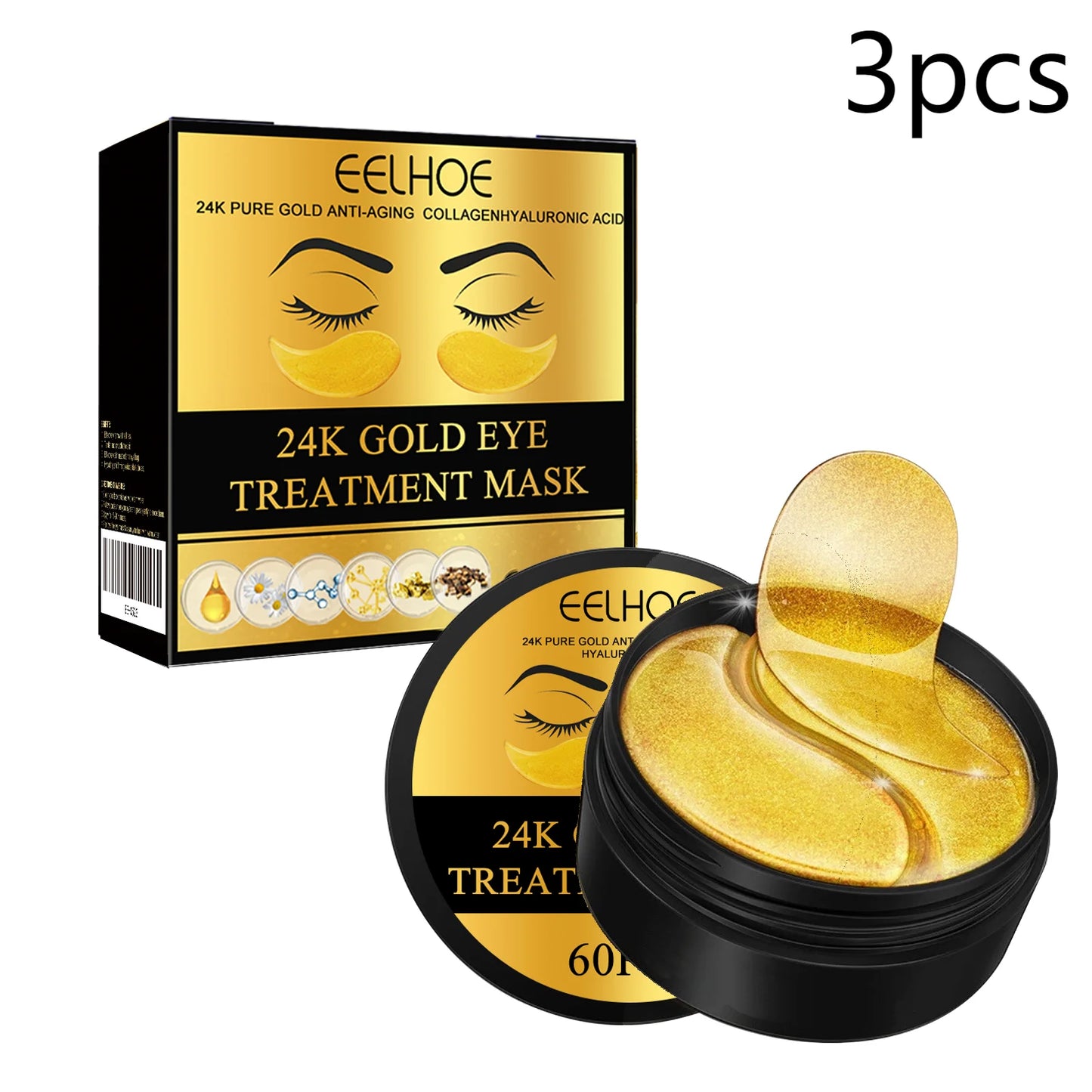 24K Gold Hydrogel Eye Masks – Dark Circles & Puffiness Treatment (60 Pcs)