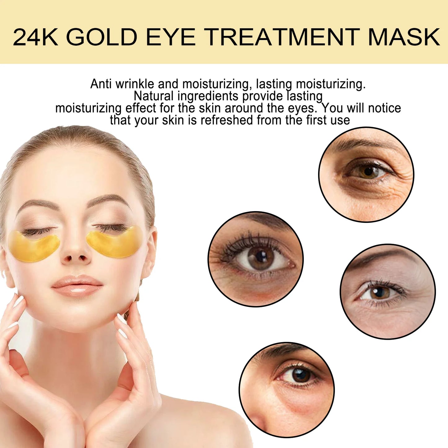 24K Gold Hydrogel Eye Masks – Dark Circles & Puffiness Treatment (60 Pcs)