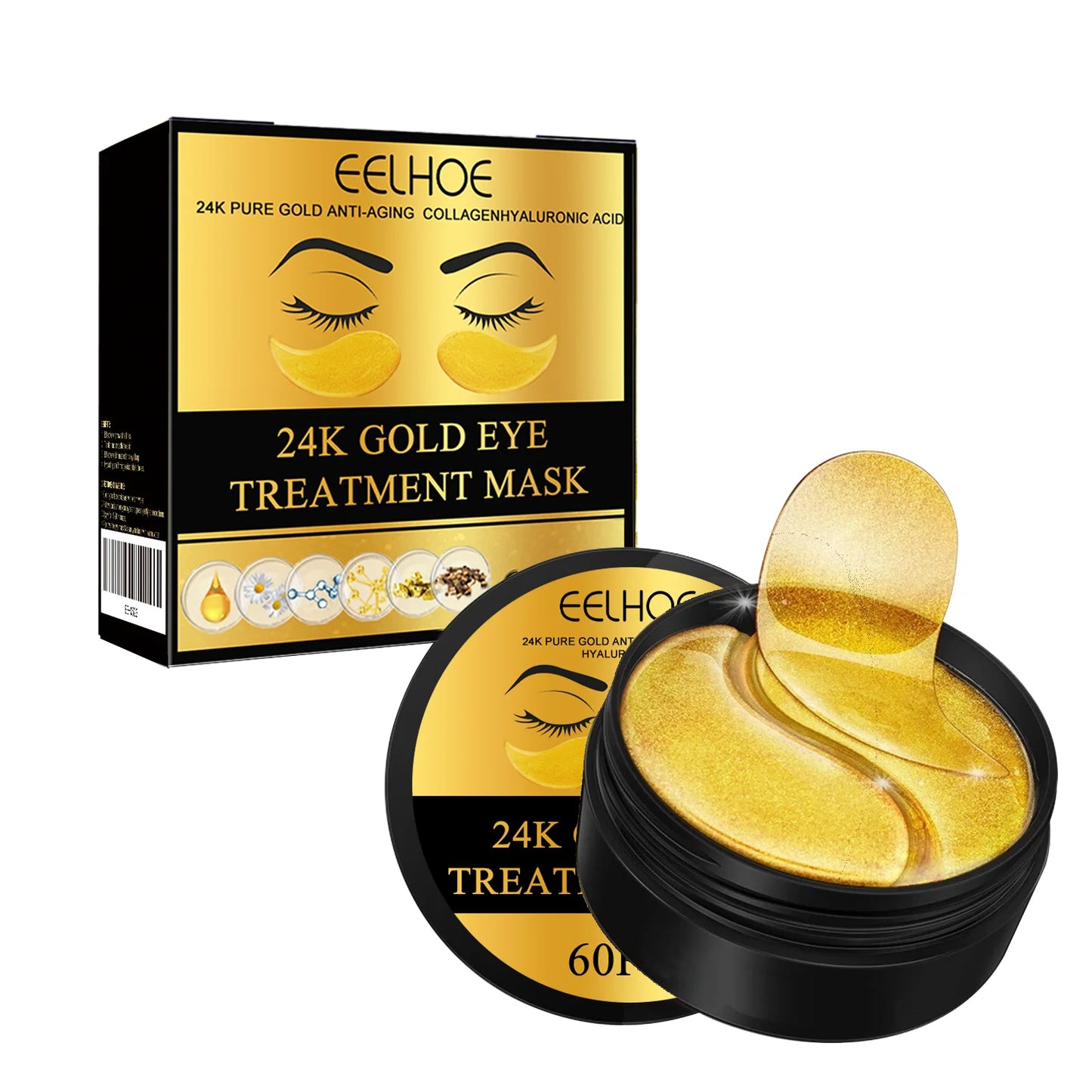 24K Gold Hydrogel Eye Masks – Dark Circles & Puffiness Treatment (60 Pcs)